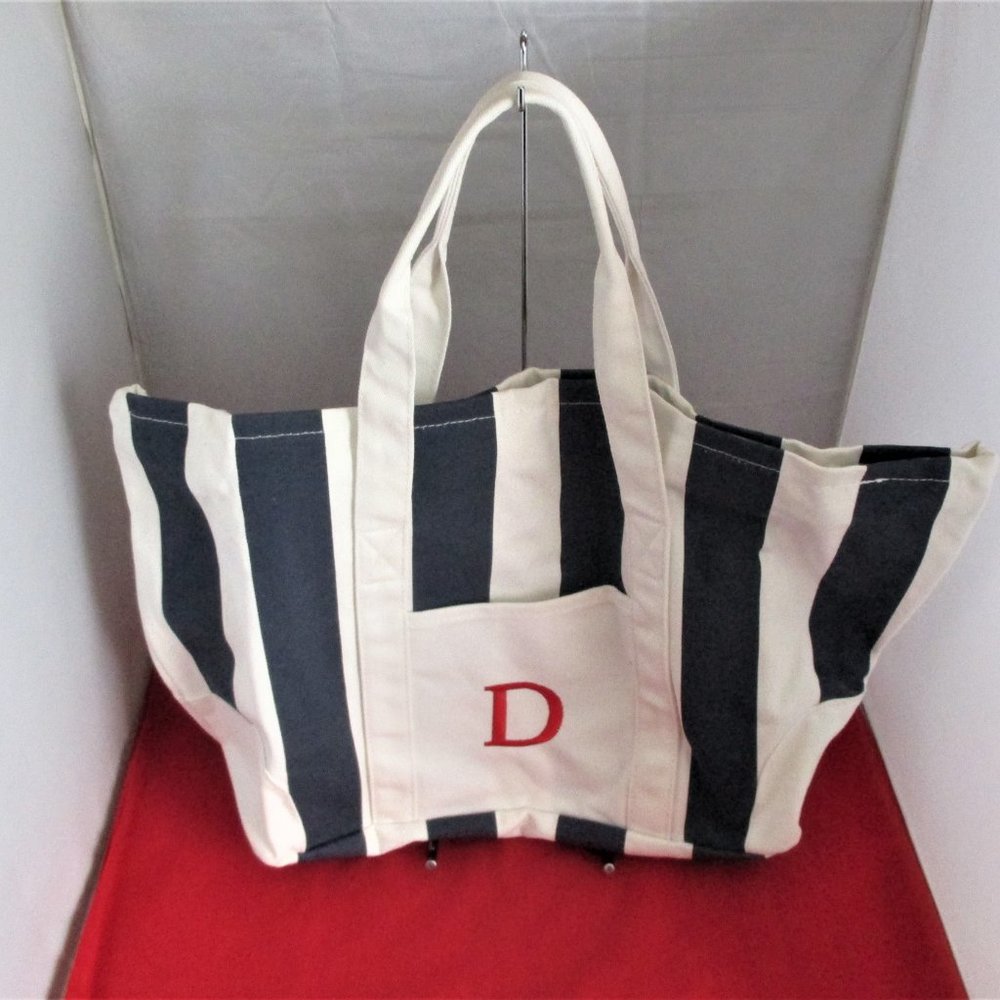 Cathy's Concepts Personalized " D " Navy Striped Canvas Tote Bag